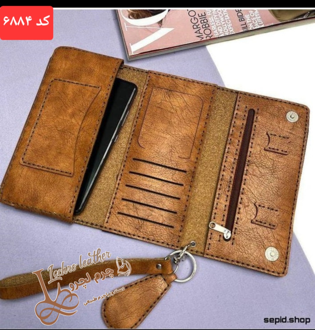 کیف پول سه لت تاشو چرم طبیعی دستدوز کد ۶۸۸۴
