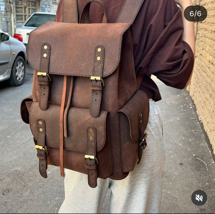 کیف کوله چرم طبیعی دستدوز کد ۱۰۴۲۳